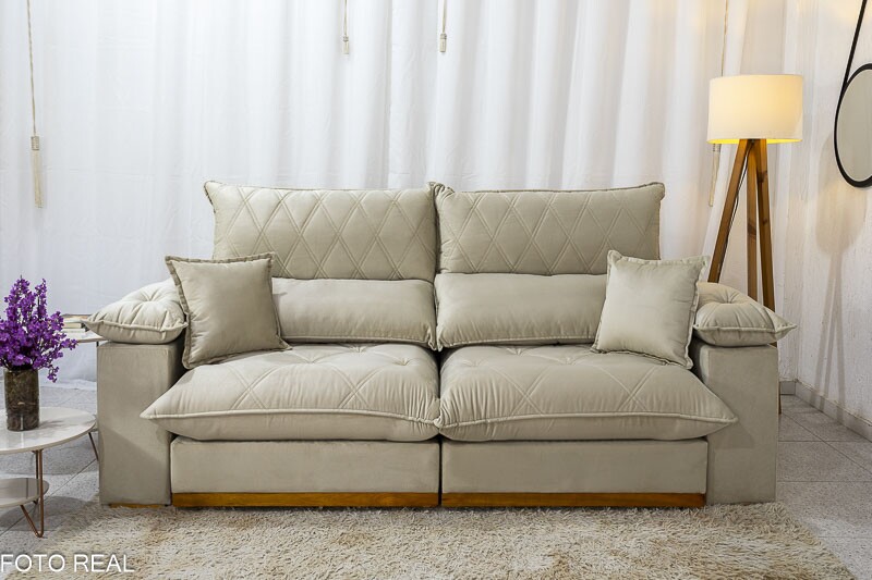 Sofá Retrátil Reclinável 2.30m Magnum Veludo Bege 818 - Molas Ensacadas - Imagem 5