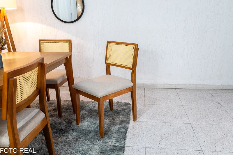 Mesa de Jantar Alegra Tampo Cinamomo 160×80 6 Cadeiras Jade Linho Bege 29011 JCM Madeira Maciça - Imagem 4