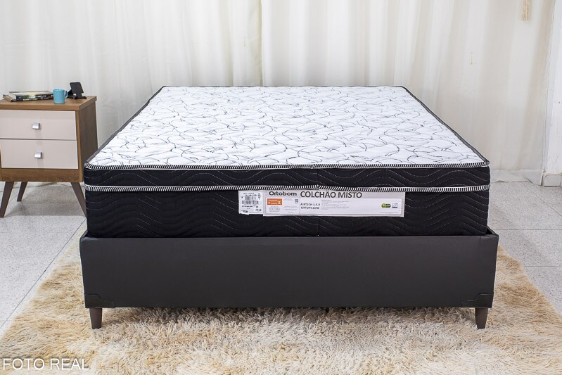 Box Casal Zeus Korino Preto SE + Colchão Casal Ortopédico EPS Airtech 150 Ortopillow 138x188x66 Ortobom - Imagem 2