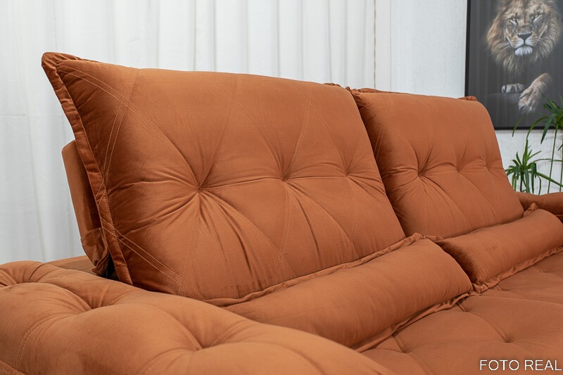 Sofá Retrátil Reclinável Califórnia 2.50m Veludo 549 Terracota - D28 Hiper soft - Imagem 3