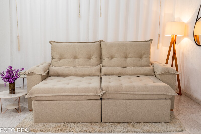 Sofá Retrátil Reclinável Califórnia 2.50m Linho 567 Bege - D28 Hiper soft - Imagem 4