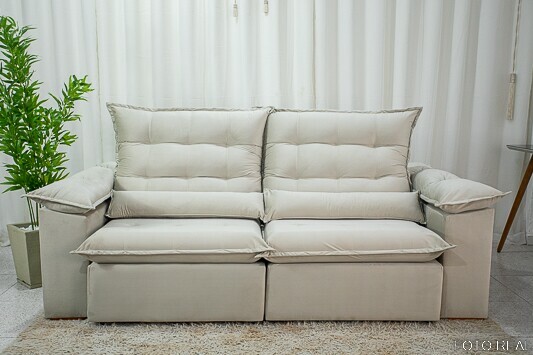 Sofá Retrátil Reclinável 2.30m Emanuelly Veludo Bege 01 - D28 Soft - Imagem 4