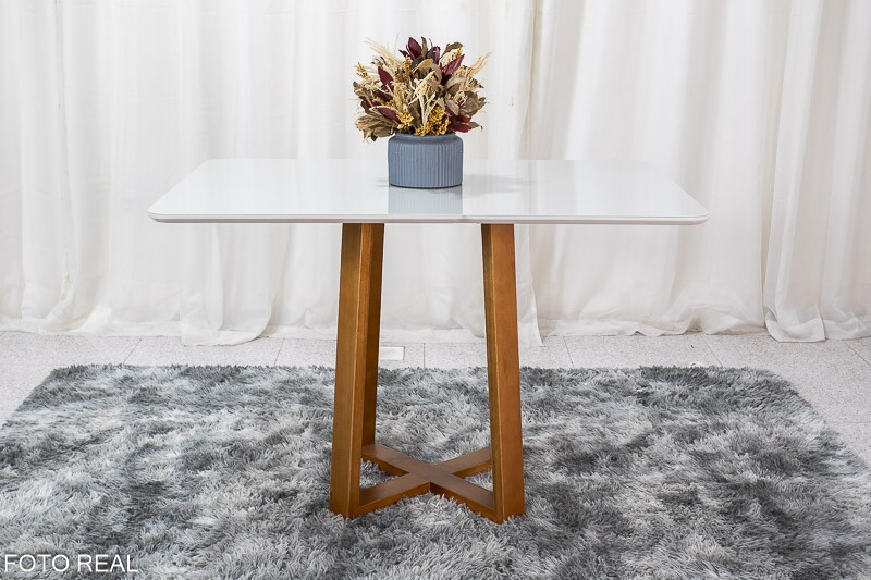 Mesa de Jantar Pedro Mel Vidro Off 120×80 4 Cadeiras Lisboa Veludo Prata 514 Madeira Maciça Art Assento - Entregue Montada - Imagem 6