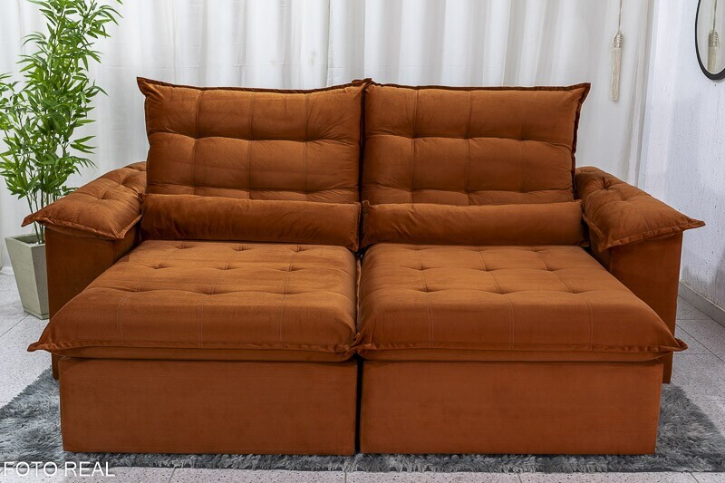 Sofá Retrátil Reclinável 2.30m Emanuelly Veludo Terracota 24 - D28 Soft - Imagem 4