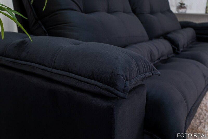 Sofá Retrátil Reclinável Ibis 2.50m Veludo Preto 820 - D33 e Molas Ensacadas - Imagem 7