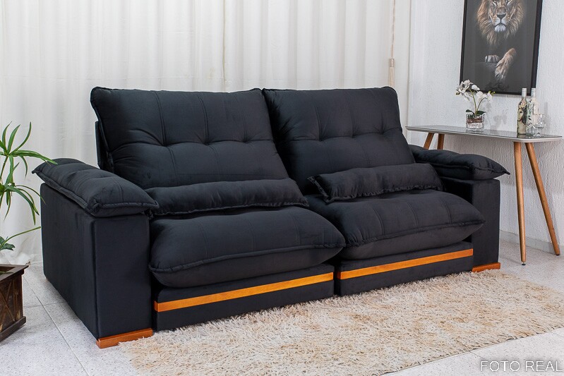Sofá Retrátil Reclinável Ibis 2.30m Veludo Preto 820 - D33 e Molas Ensacadas - Imagem 3
