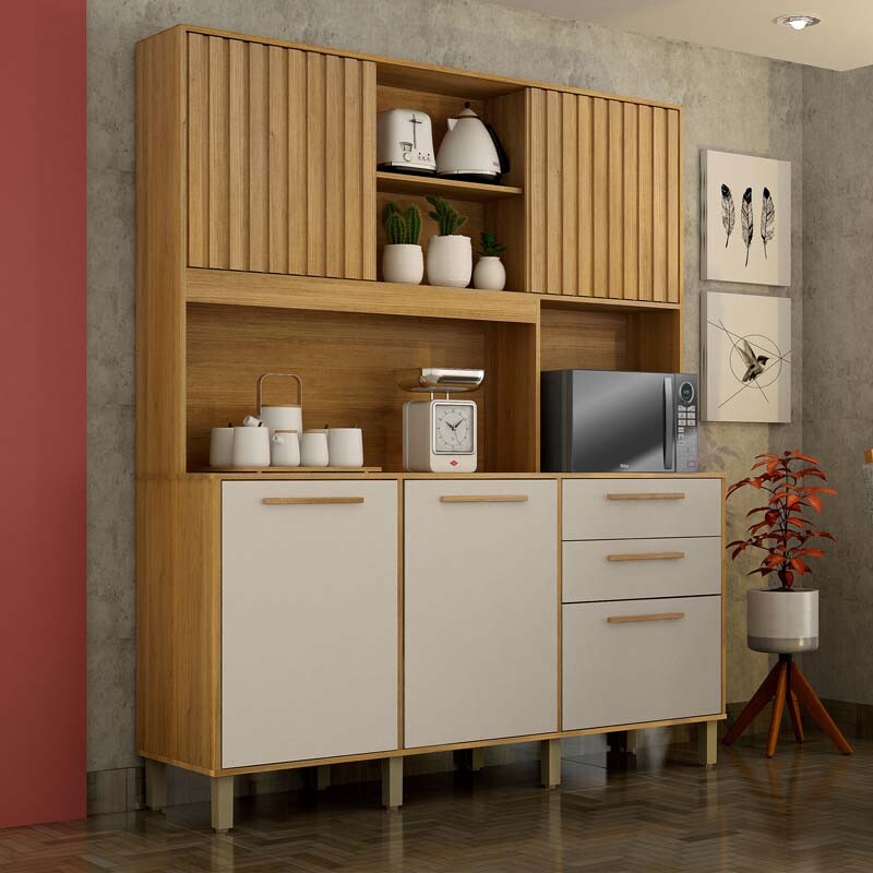 Armário Cozinha Diamante 5 Portas 2 Gavetas Larg. 1.63m Cinamomo/Off - Valdemoveis
