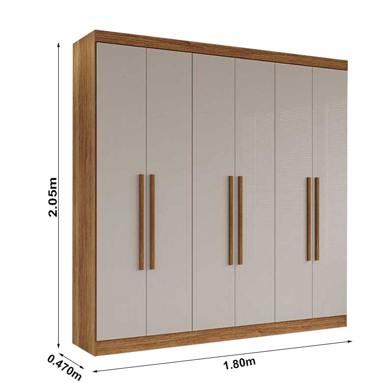 Guarda-Roupa Casal Recife 6 Portas 2 Gavetas Larg. 1.80m Cinamomo/Off Sallêto - Imagem 3