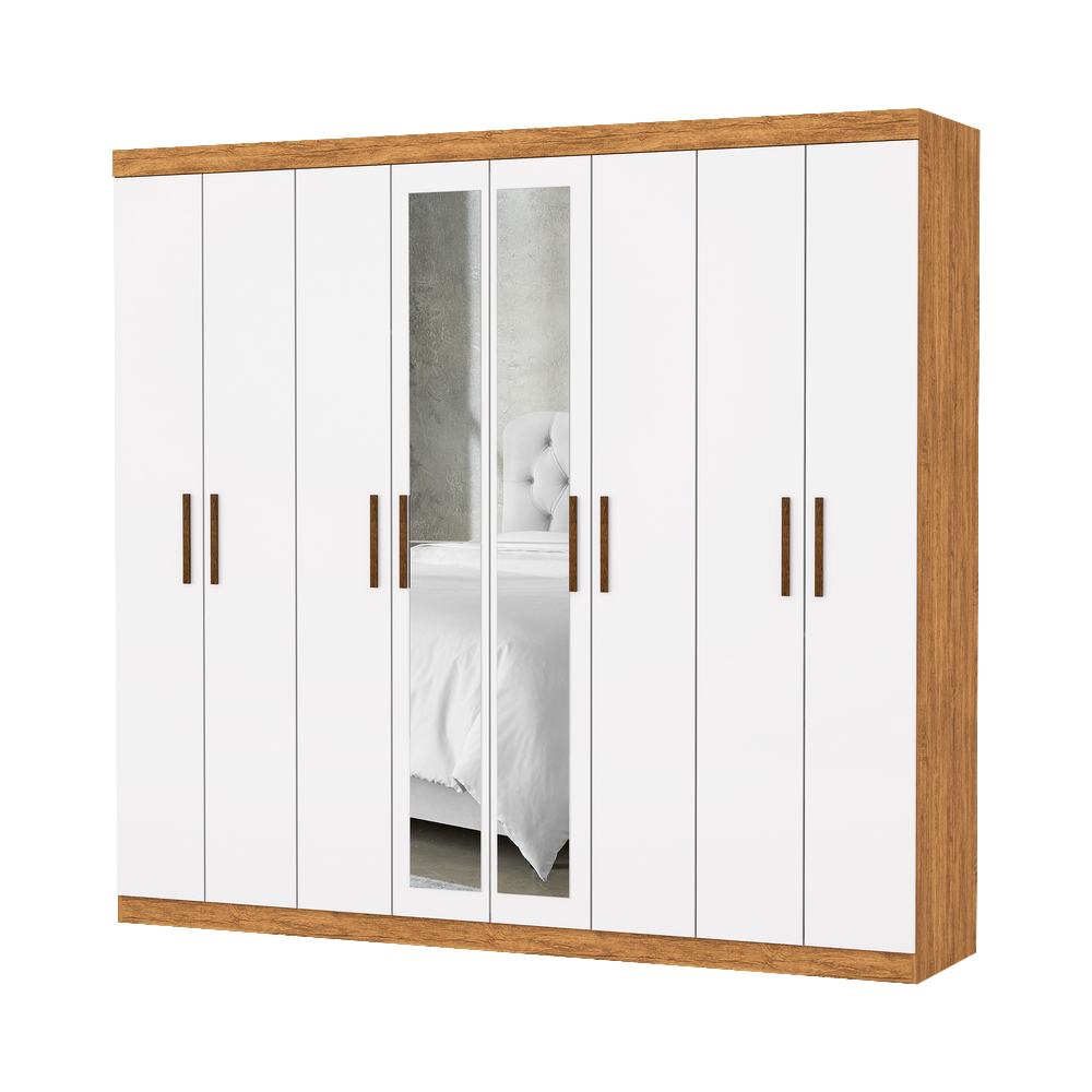 Guarda-Roupa 8 Portas Rubi 2,08 m(Com Espelho)Cinamono/Branco - CARIOCA MÓVEIS - Imagem 2