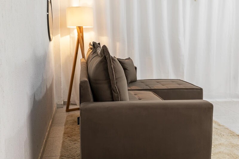 Sofá 3 Lug. Com Chaise Lado Esquerdo Milão Larg. 2.30m Veludo Marrom 815 - Molas Ensacadas - Imagem 5