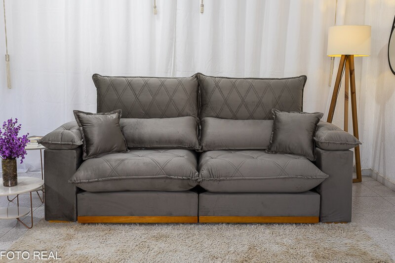 Sofá Retrátil Reclinável 2.50m Magnum Veludo Cinza 813 - Molas Ensacadas - Imagem 5