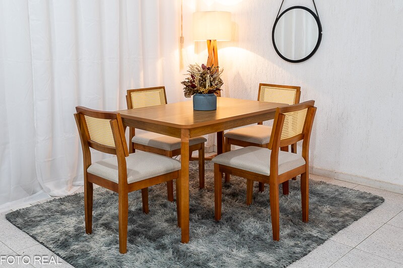 Mesa de Jantar Alegra Tampo Cinamomo 120×80 4 Cadeiras Jade Linho Bege 29011 JCM Madeira Maciça - Imagem 3