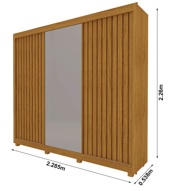 Guarda-Roupa Casal Royale 3 Portas Ripado C/ Espelho Larg. 2.28m Naturale Gelius - Imagem 3