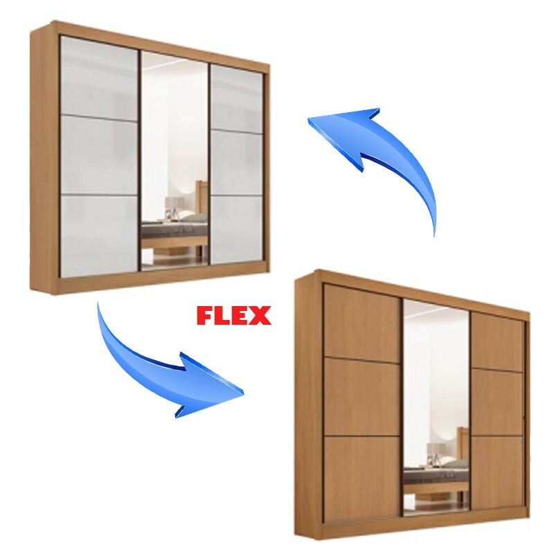 Guarda-Roupa Casal 3 Portas 6 Gavetas Cristal 100% MDF Cinamomo/Off White Larg. 2.42m Flex D Doro - Imagem 5