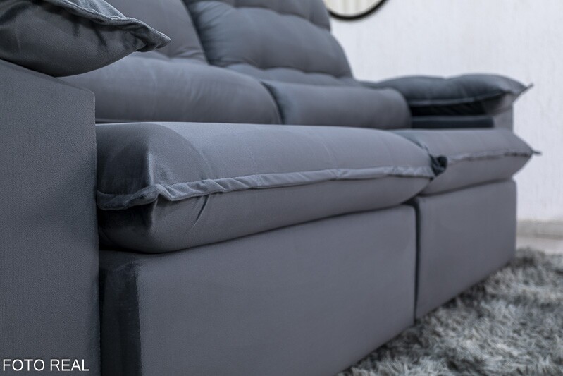 Sofá Retrátil Reclinável 2.30m Emanuelly Veludo Cinza 20 - D28 Soft - Imagem 7