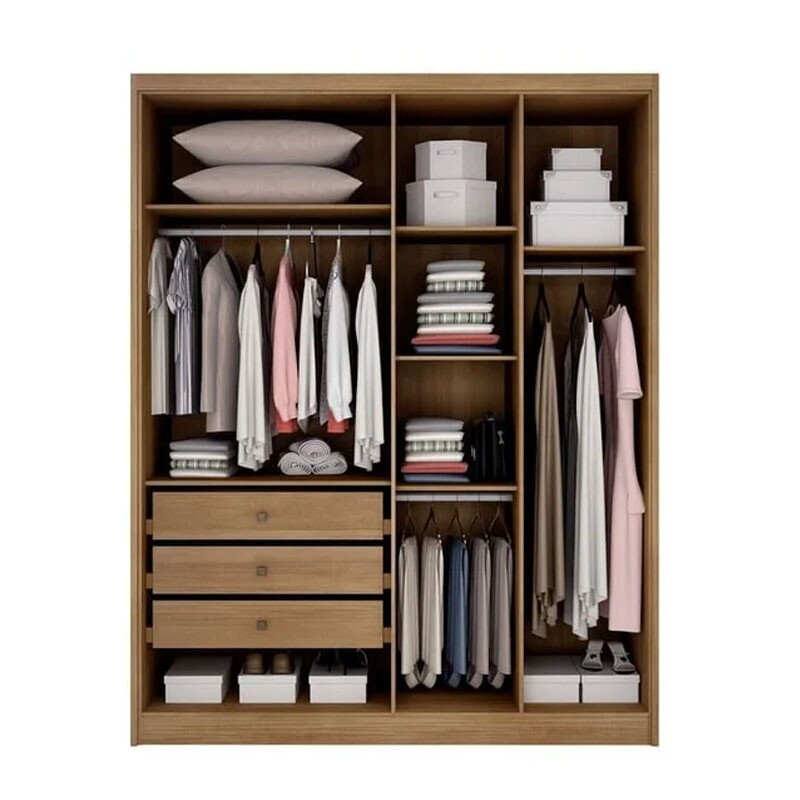 Guarda-Roupa Solteiro Moderni Plus 100% MDF 4 Portas 3 Gavetas Larg. 1.645m Cumaru/Fendi Novo Horizonte - Imagem 2