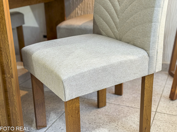 Mesa Jantar Cancun 120×90 C/Espelho 4 Cadeiras Linho Bege 178 Cel Móveis - Imagem 5