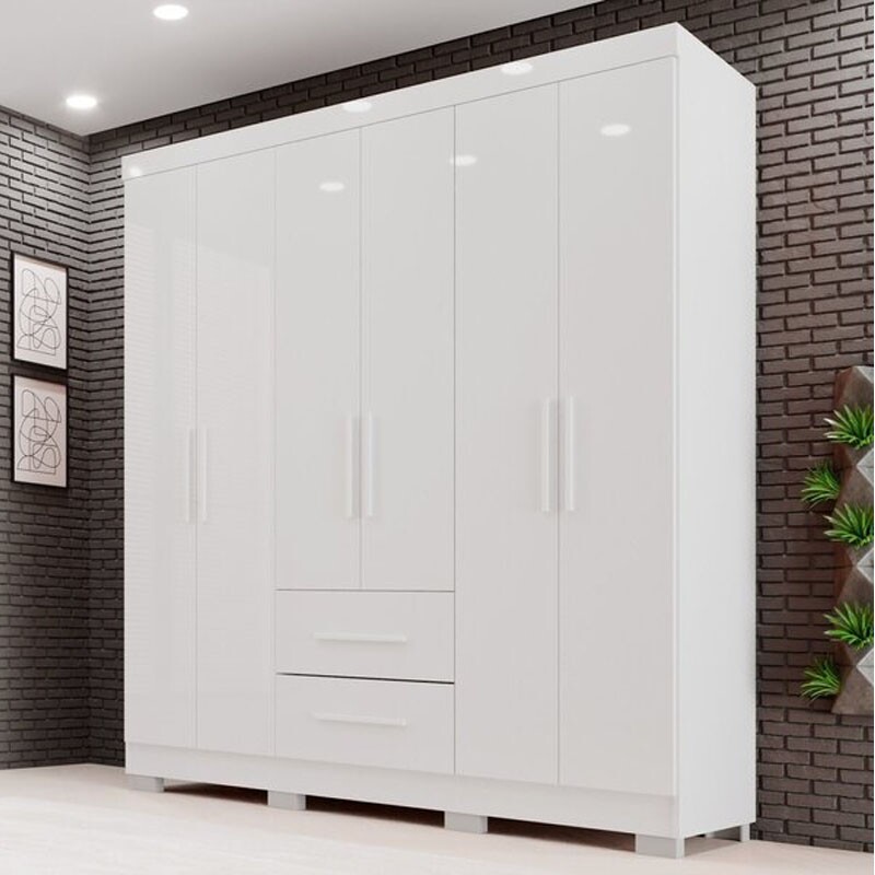 Guarda-Roupa Solteiro Estrela 6 Portas 2 Gavetas Branco Larg. 1.50m Sallêto Pés Grátis