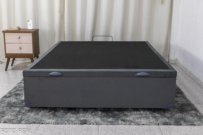 Base Box Baú Casal 138x188x42 Veludo Cinza Portobel - Imagem 3
