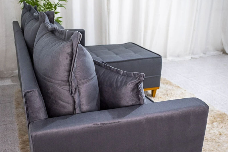 Sofá 3 Lug. Com Chaise Lado Esquerdo Milão Larg. 2.30m Veludo Cinza 814 - Molas Ensacadas - Imagem 3