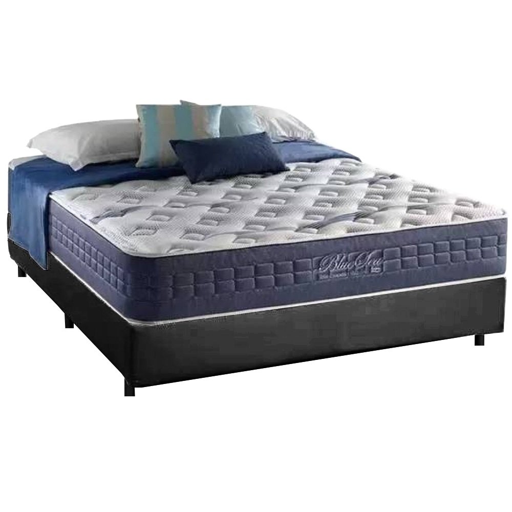 Colchão Casal Blue Sea D28 + Base Box Simples Corino Preto – ANJOS COLCHÕES + ALTO NÍVEL CAMAS E COLCHÕES