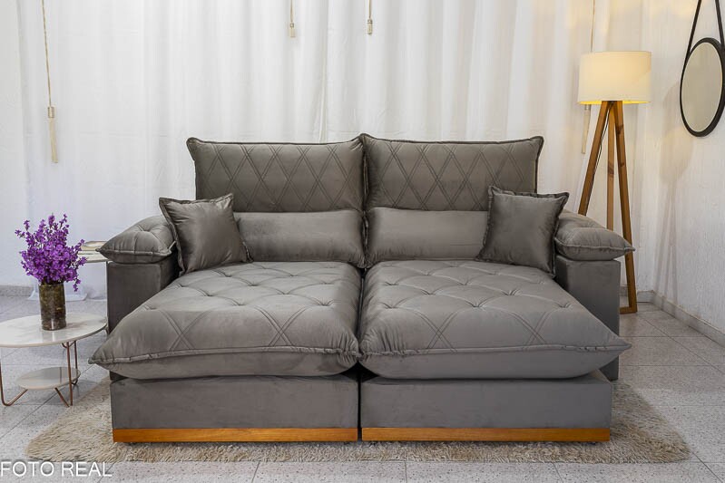 Sofá Retrátil Reclinável 2.50m Magnum Veludo Cinza 813 - Molas Ensacadas - Imagem 3