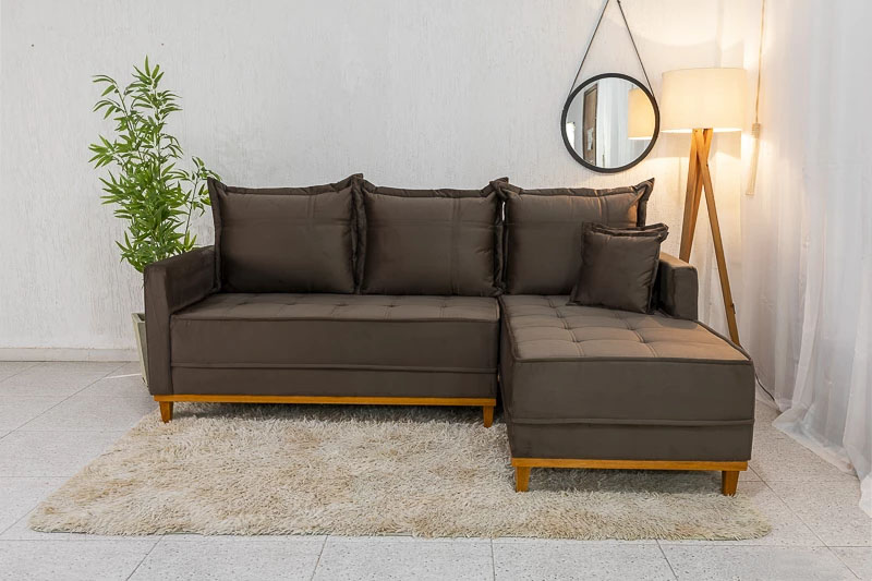 Sofá 3 Lug. Com Chaise Lado Esquerdo Milão Larg. 2.30m Veludo Marrom 815 - Molas Ensacadas - Imagem 2