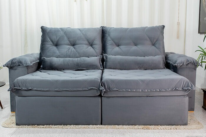 Sofá Retrátil Reclinável Califórnia 2.50m Veludo 526 Cinza - D28 Hiper soft - Imagem 5