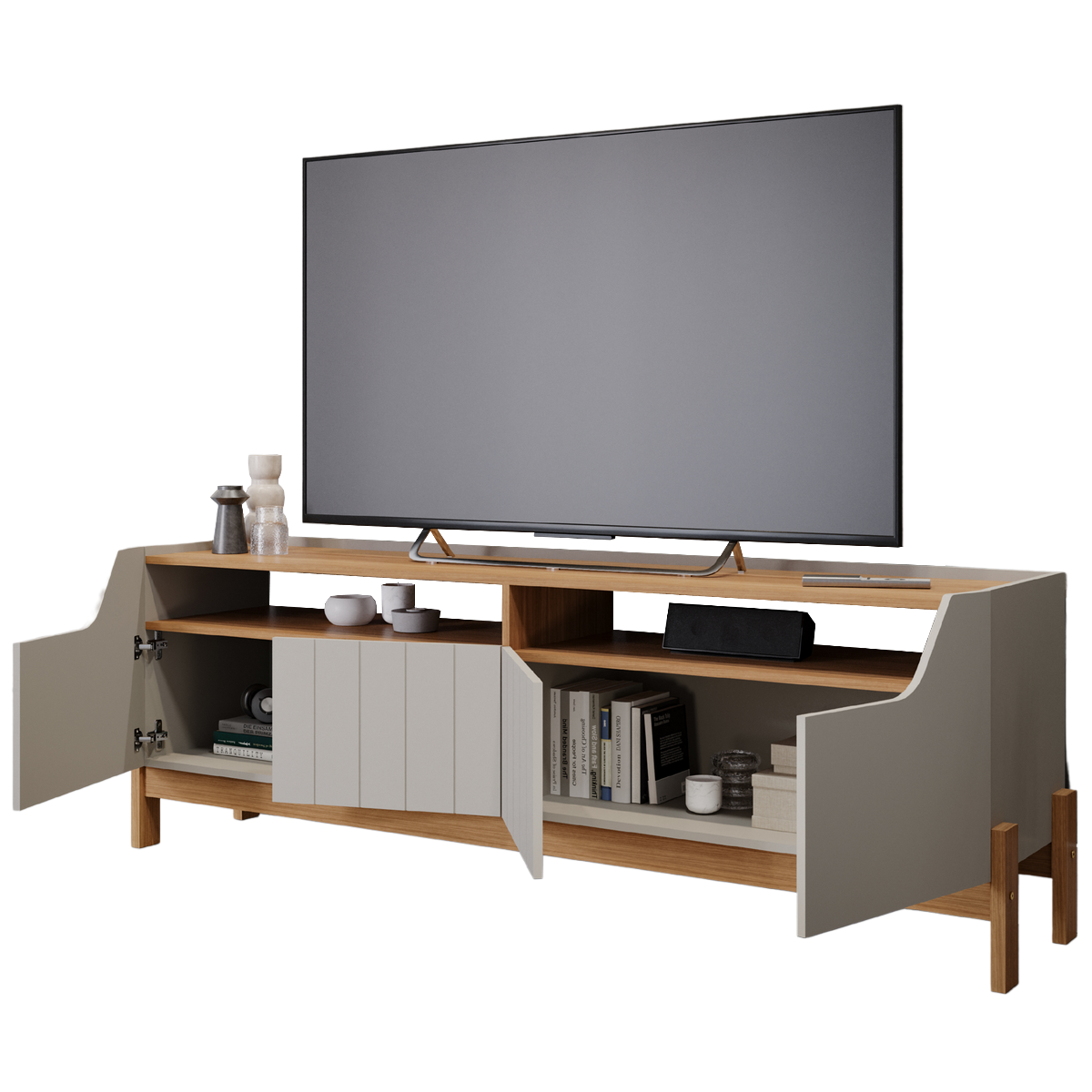Painel até 70" Trend Nature + Bancada Moema Off White/Nature - PERMÓBILI - Imagem 3