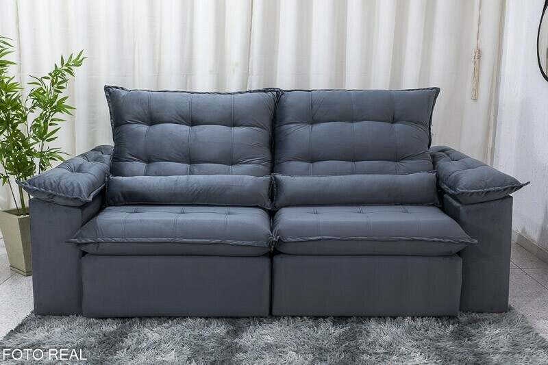 Sofá Retrátil Reclinável 2.00m Emanuelly Veludo Cinza 20 - D28 Soft - Imagem 5