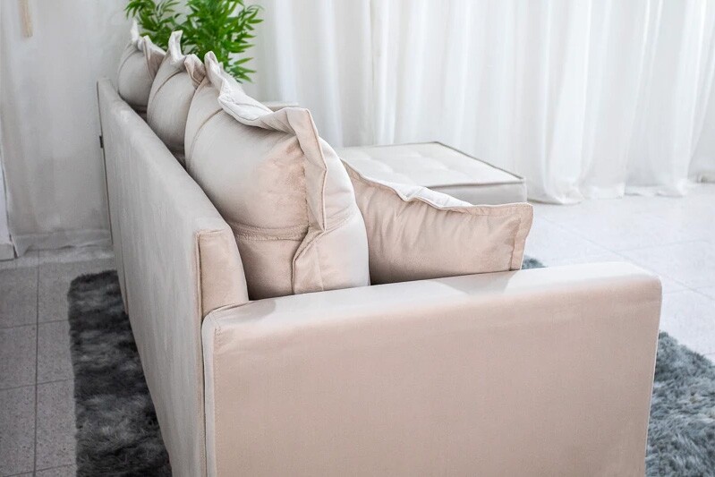 Sofá 3 Lug. Com Chaise Lado Esquerdo Milão Larg. 2.30m Veludo Bege 818 - Molas Ensacadas - Imagem 5
