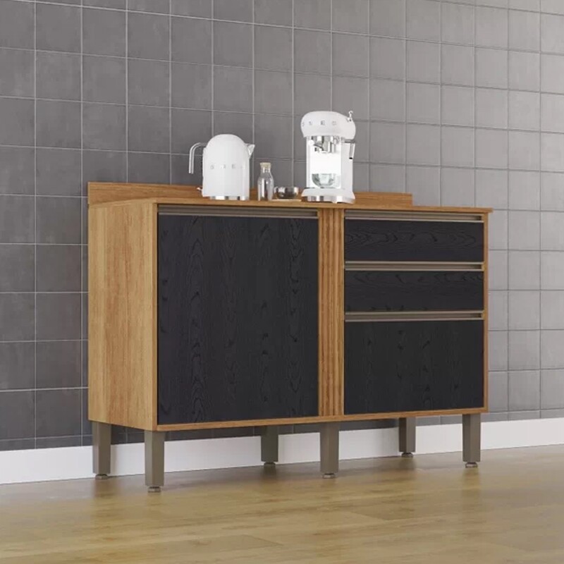 Balcão Cozinha Pérola 2 Portas Larg. 1.20m Cinamomo/Preto Sallêto