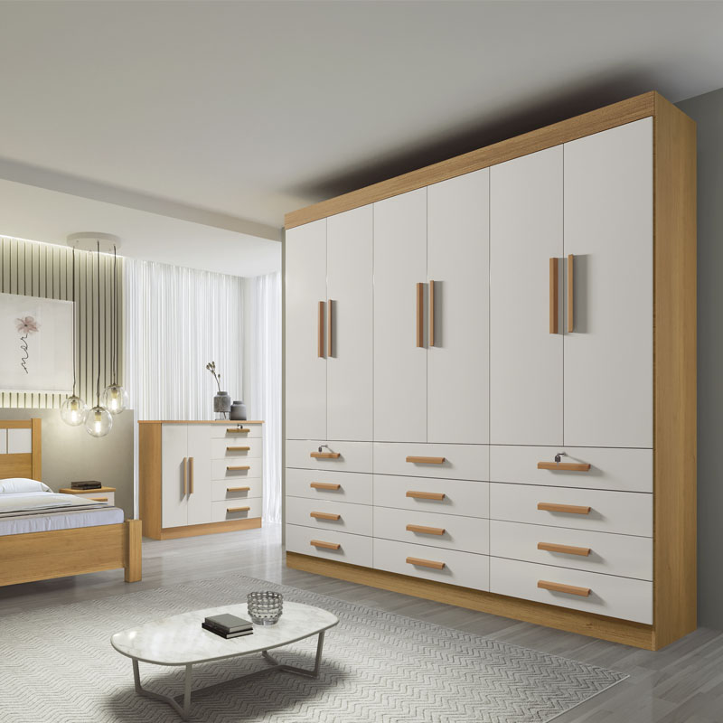 Guarda-Roupa Casal Mônaco 6 Portas 12 Gavetas Cinamomo/Off Larg. 2.40m D Doro
