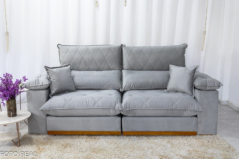 Sofá Retrátil Reclinável Magnum Veludo Prata 823 Larg. 2.50m - Molas Ensacadas - Imagem 5