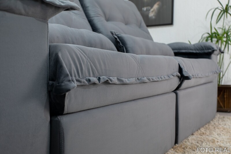Sofá Retrátil Reclinável Califórnia 2.50m Veludo 526 Cinza - D28 Hiper soft - Imagem 2