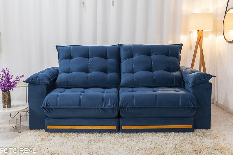 Sofá Retrátil Reclinável Barcelona Veludo Azul 325 Larg. 2.30m - D33 e Molas Ensacadas - Imagem 5