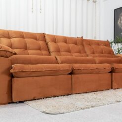 Sofá Retrátil Reclinável 3.20m Emanuelly Veludo Bege 24 - D28 Soft