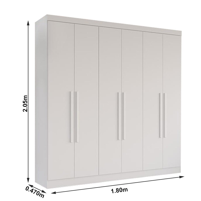 Guarda-Roupa Casal Recife 6 Portas 2 Gavetas Larg. 1.80m Branco Sallêto - Imagem 3