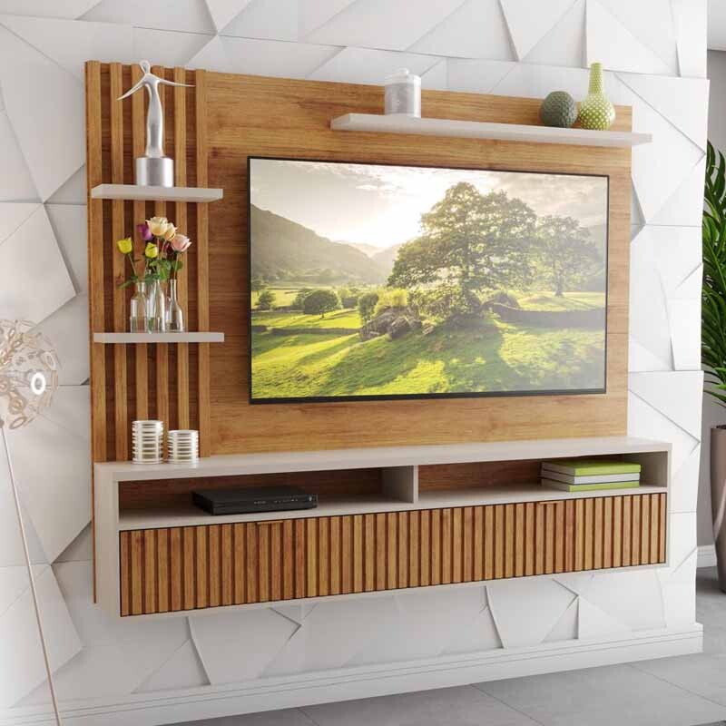 Painel Aurora Ripado TV até 65 Polegadas Larg. 1.80m Mel/Off Viero