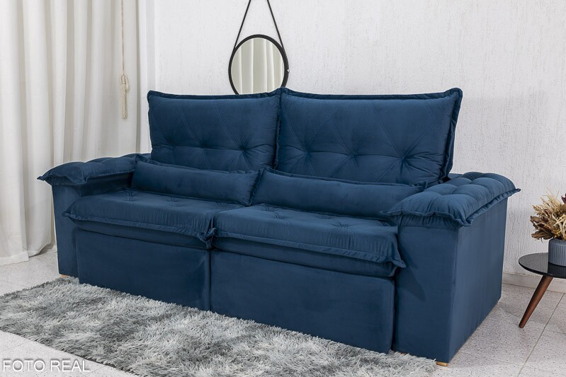 Sofá Retrátil Reclinável Califórnia 2.50m Veludo Azul 529 - D28 Hiper soft - Imagem 3