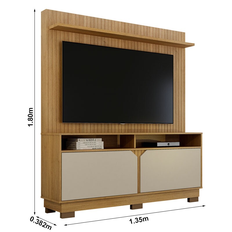 Home Berlim Com Painel Fresado TV até 55 Polegadas Larg. 1.35m Cinamomo/Off White - Valdemoveis - Imagem 2