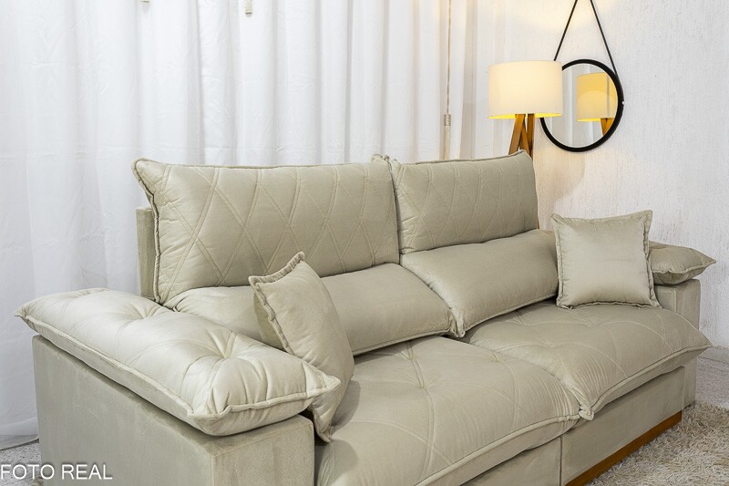 Sofá Retrátil Reclinável 2.30m Magnum Veludo Bege 818 - Molas Ensacadas - Imagem 6