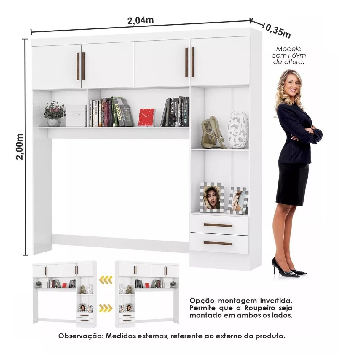 Modulado 4 Portas + Guarda-Roupa 3 Portas Dubai/Santiago Plus Branco – CARIOCA MÓVEIS - Imagem 4