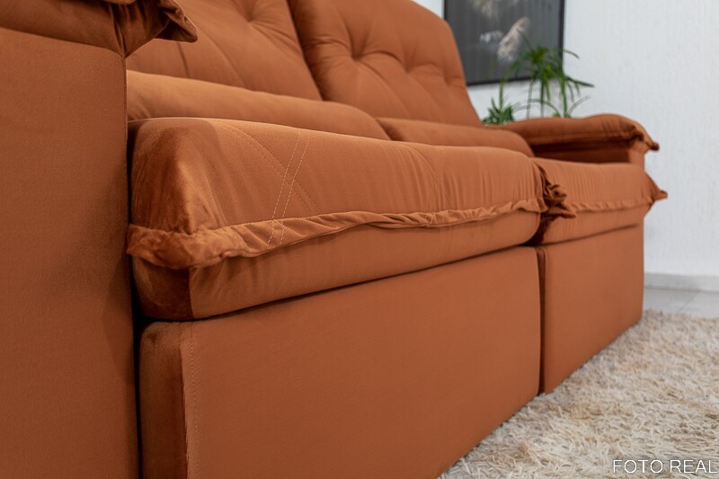 Sofá Retrátil Reclinável Califórnia 2.50m Veludo 549 Terracota - D28 Hiper soft