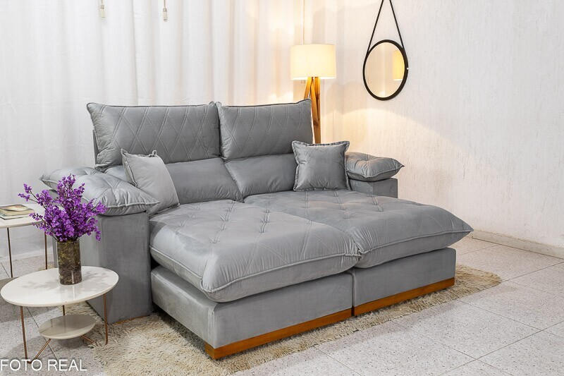 Sofá Retrátil Reclinável Magnum Veludo Prata 823 Larg. 2.10m - Molas Ensacadas