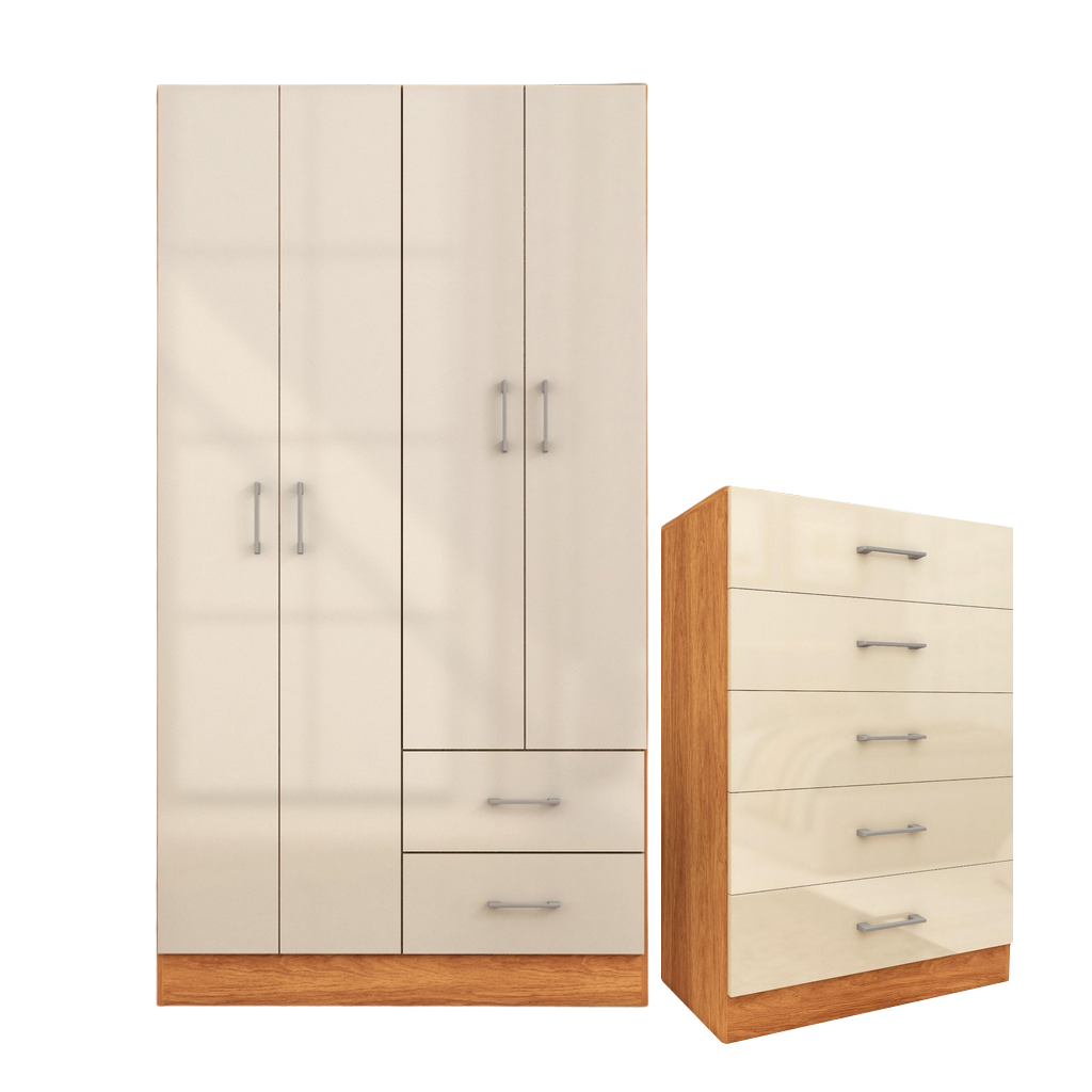 Guarda-Roupa 4 Portas Panamá 4002 + Cômoda 5 Gavetas Aruba Cinamono/Off White – FELLICCI - Imagem 2
