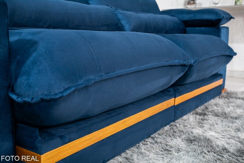 Sofá Retrátil Reclinável 2.50m Ibis Veludo Azul 800 - D33 e Molas Ensacadas - Imagem 8