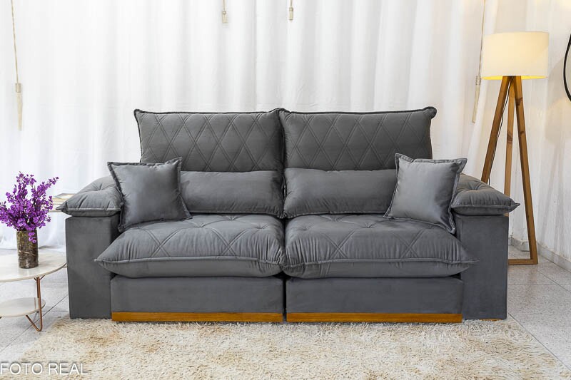 Sofá Retrátil Reclinável 2.50m Magnum Veludo Cinza 814 - Molas Ensacadas - Imagem 5