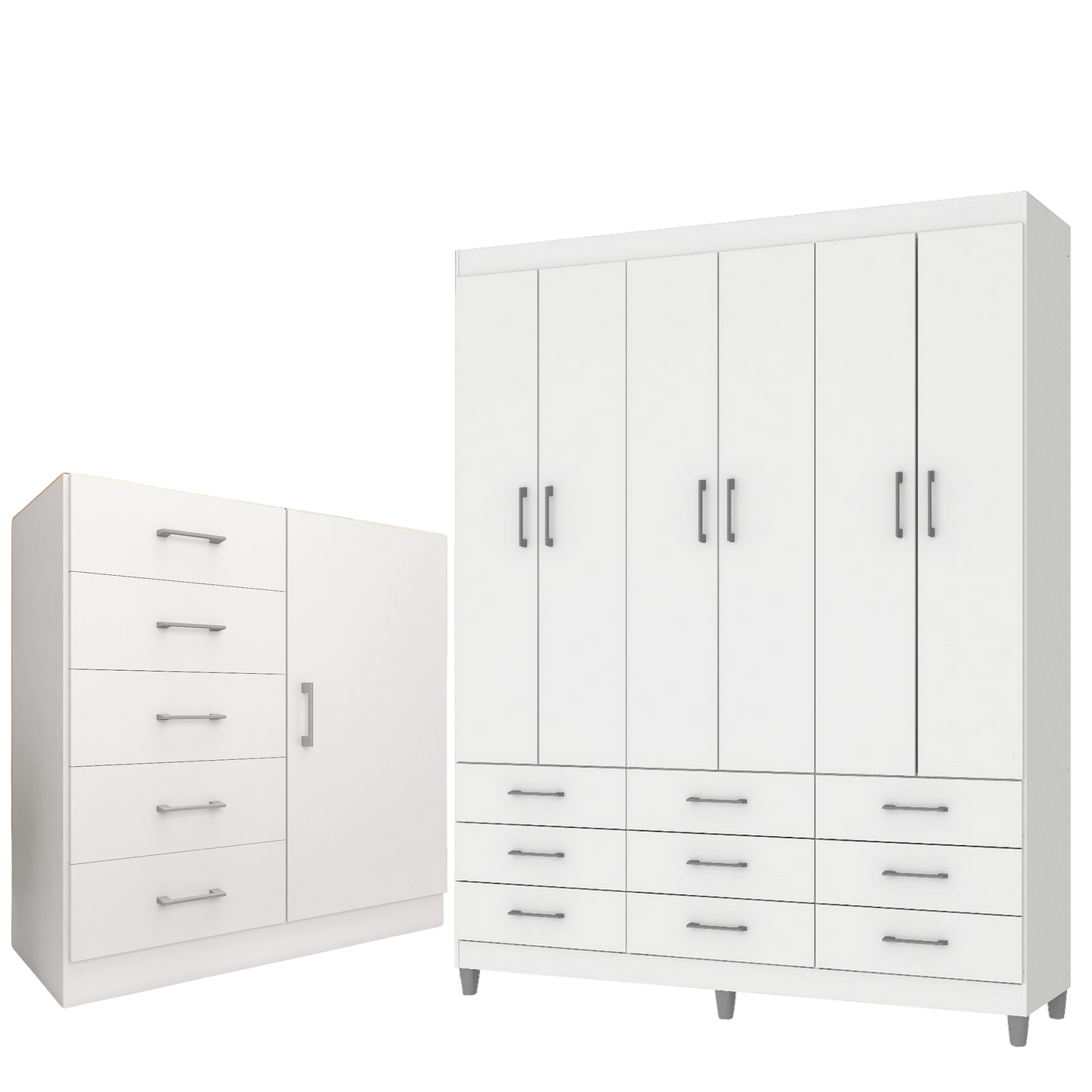 Guarda-Roupa 6 Portas Paraty 3690 + Cômoda 5 Gavetas Sapateira Miami Branco - FELLICCI - Imagem 2