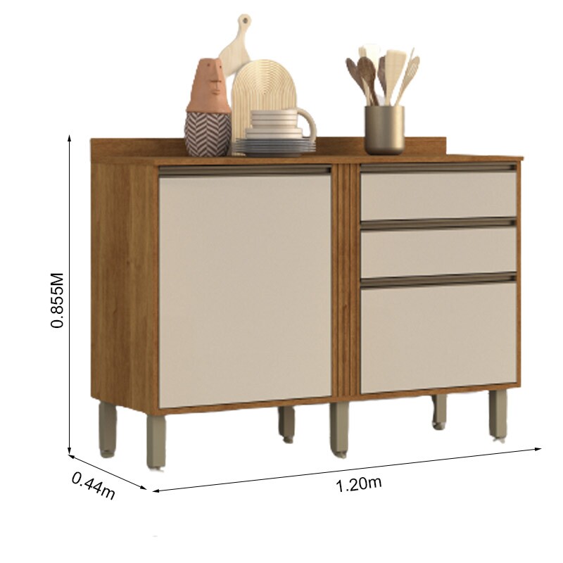 Balcão Cozinha Pérola 2 Portas Larg. 1.20m Cinamomo/Off Sallêto - Imagem 3